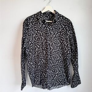 Express Black and White Floral Men's Extra Slim Button Up Shirt Size Large